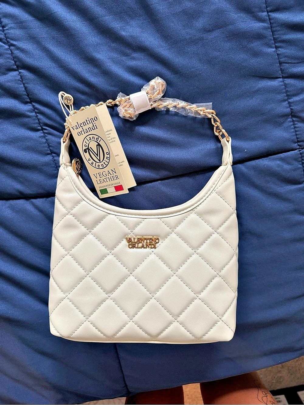 Valentino Orlandi White Quilted Gold Chain Shoulder Bag NWT